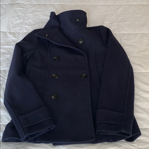 BGSD Women Piper Wool Blend Hooded Short Walking Pea Coat (Also available in Plus Size and Petite), Navy Blue, Large